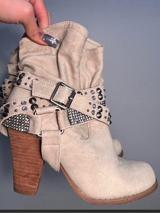 Not Rated Shoes - Not rated harness studded ankle boot with low heel silver studs buckle 9